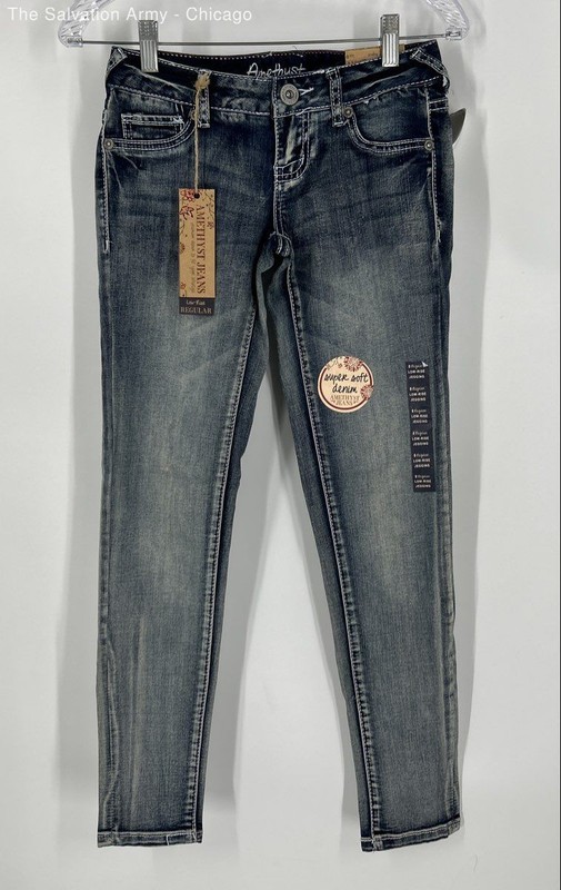 Amethyst Womens Blue Cotton Blend Low Rise Pockets Denim Skinny Jeans Size 0