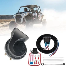 UTV Horn Kit with Wire harness and Rocker Black snail horn with square button