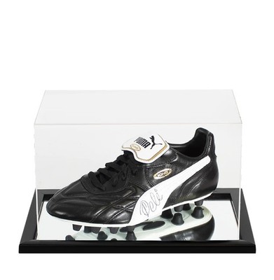 Pele Signed Black Puma King Boot In Acrylic Case COA