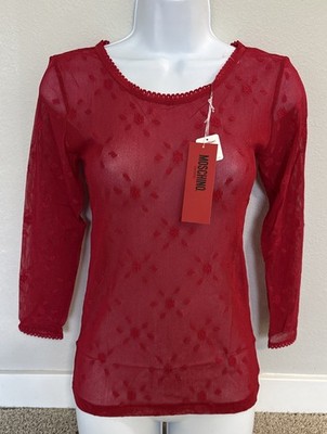 Vintage MOSCHINO Lingerie Red Floral Embroidered Sheer Size S PLEASE READ