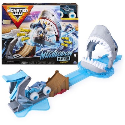 Monster Jam, Official Megalodon Mayhem Playset with Exclusive 1:64 Scale Mega...