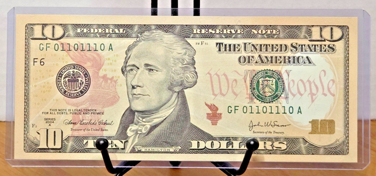 2004-A $10 Federal Reserve Note UNCIRCULATED 0/1 True Binary #GF01101110A