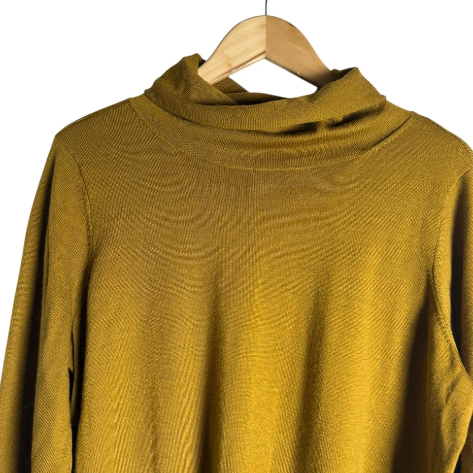 Suéter túnica Eileen Fisher lã merino mostarda manga longa gola alta pequeno G  - Imagem 3 de 4