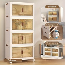 70cm Wide Folding Storage Cabinet 2-5 Tier Stackable Wardrobe Plastic Bins Wheel