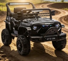 12V Kids Ride On Jeep Car with Remote Control, LED Lights, Black