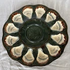 Antique French Longchamp Majolica oysters Dish 12 shells