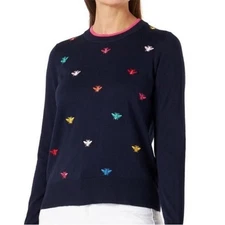 Joules Womens Mariella Navy Bumble Bee Sweater Lightweight Embroidered Size 14