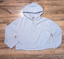 90s Nike Sportswear Women s Embroidered COTTON Swoosh Cropped Gray Hoodie Large
