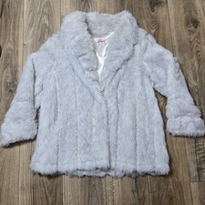 Vtg 1980s Wiman Faux Artic Fox Fur Coat White/Grey Womens Sz Large Satin Lining