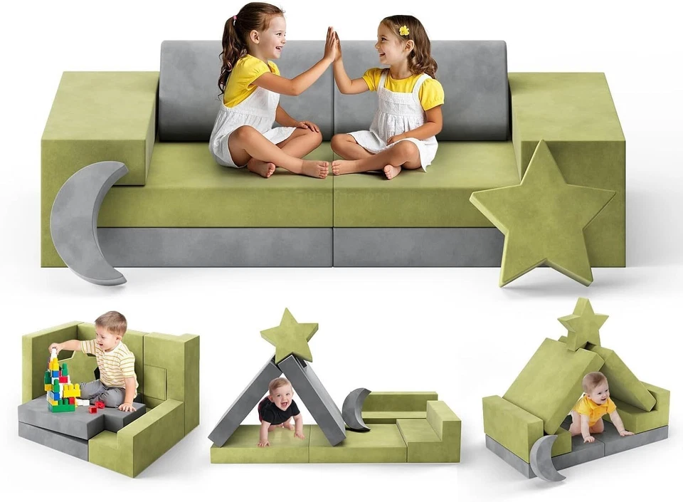 Sofá de Juego para Niños 9 Piezas - Sofá Cama Modular Cubierta Extraíble Sofá de Construcción Espuma Foto 4 de 4