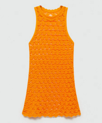 Mango MNG Women's Crochet Knit Short Dress in Orange Size S NWT
