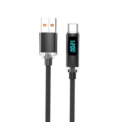 USB A to Type C Cable USB C Fast Charger 6A 120W LED Digital Display 1m bis 2m