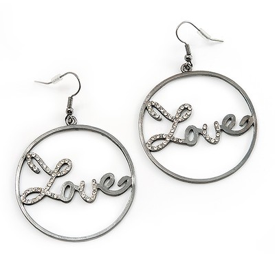 Gun Metal ''Love'' Creolen - 4,5 cm Durchmesser