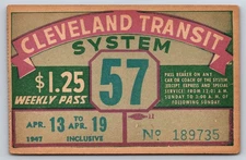 Cleveland Transit System 1947 Weekly Pass Vintage Transit Ticket (#50)