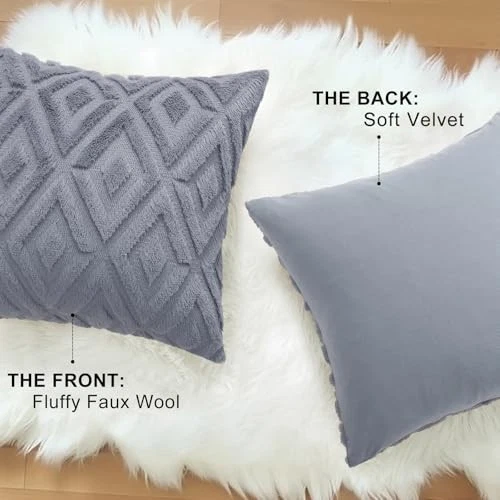 Couch Throw Pillow Covers 12x20 Set of 2, 20" x 12" (Pack of 2) Blue Grey - Image 4 of 4