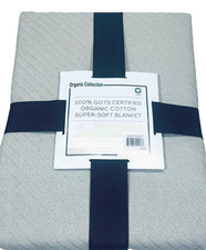 New Organic Collection QUEEN Certified Organic Cotton Lt.Wt Blanket Oyster Grey