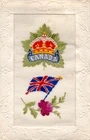 CANADIAN MILITARY FORCES: MAPLE LEAF BADGE: RARE WW1 EMBROIDERED SILK POSTCARD