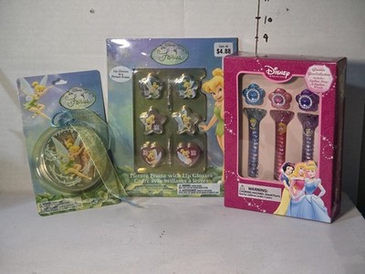 Vintage Disney Lip Gloss Lot Tinker Bell Fairies Princess Makeup Y2K Collection