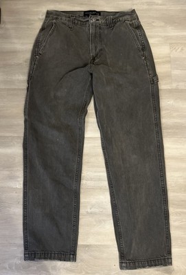 Abercrombie & Fitch Mens Carpenter Pants Grey Authentic Rigid Denim Loose 28x30