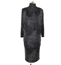 Tory Burch Silk Dress Small Black White Jersey Cowl Neck Sheath 3/4 Sleeve 