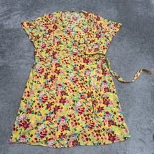 J.Crew Knee Length Wrap Dress Womens 20 Yellow Red Floral Short Sleeve NWOT