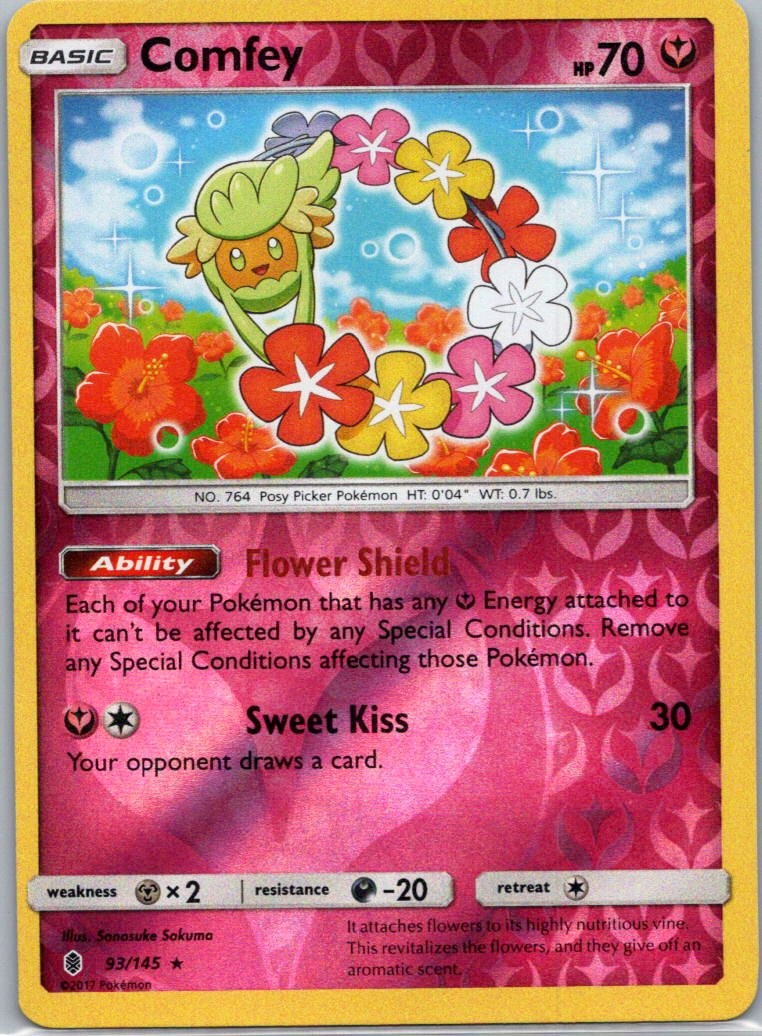 Pokemon TCG Comfey 93/145 Guardians Rising Rev Holo NM