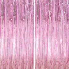 Pink Foil Fringe Backdrop Curtain 3.3x9.9ft Streamer for Parties 2 Pack