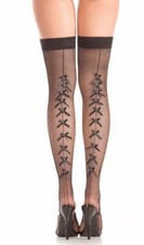 Fishnet Thigh Highs Bows Back Seam Rhinestones Stockings Hosiery BW788