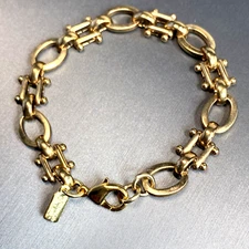 Kenneth Jay Lane KJL Bracelet Signed Jewelry Gold Plated Gate Link Chain 7.25"