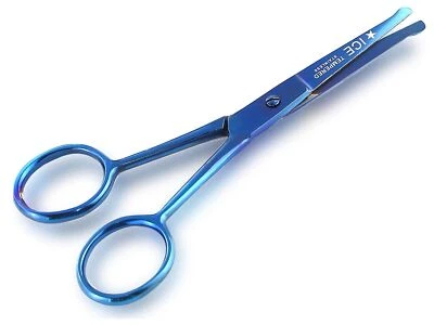 Bartschere BLUE TITANIUM Schnurrbart-Schere Nasenhaarschere Mikroverzahnung