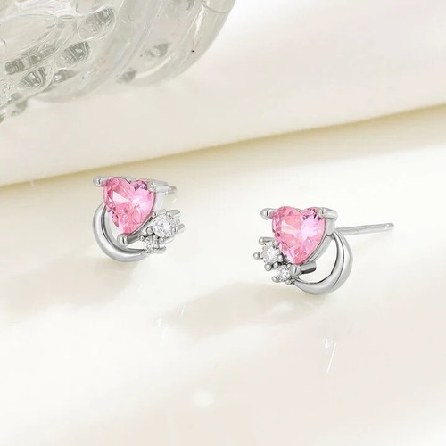 0.68TCW Simulated Tourmaline & Sapphire Amazing Heart Half Moon Women's Earrings - Picture 2 of 8