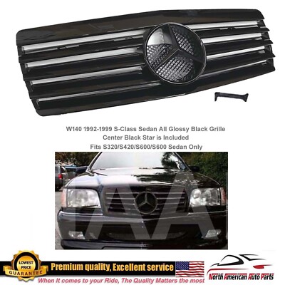 S-Class Sedan 92-99 S420 S500 Grille All Black 500sel 600sel Shiny
