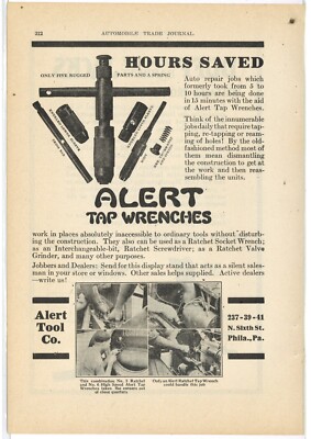 1920 Alert Tool Co. Ad: Alert Tap Wrenches for Auto Repair - Philadelphia