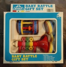 Vintage Baby Rattle Gift Set In Original Box Nostalgic Children Toys 1986 NOS