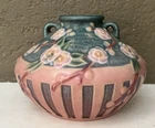 ROSEVILLE POTTERY (OH 1892-1954) CHERRY BLOSSOM VASE 617-3.5 GRN/PINK-ca 1932