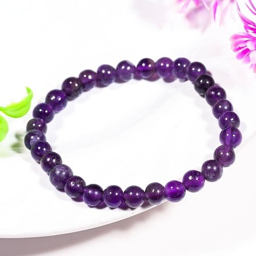 A++ Schöne Amethyst glatte runde Edelstein Perlen Schutz Armbänder 6-8 Zoll - Bild 4 von 17