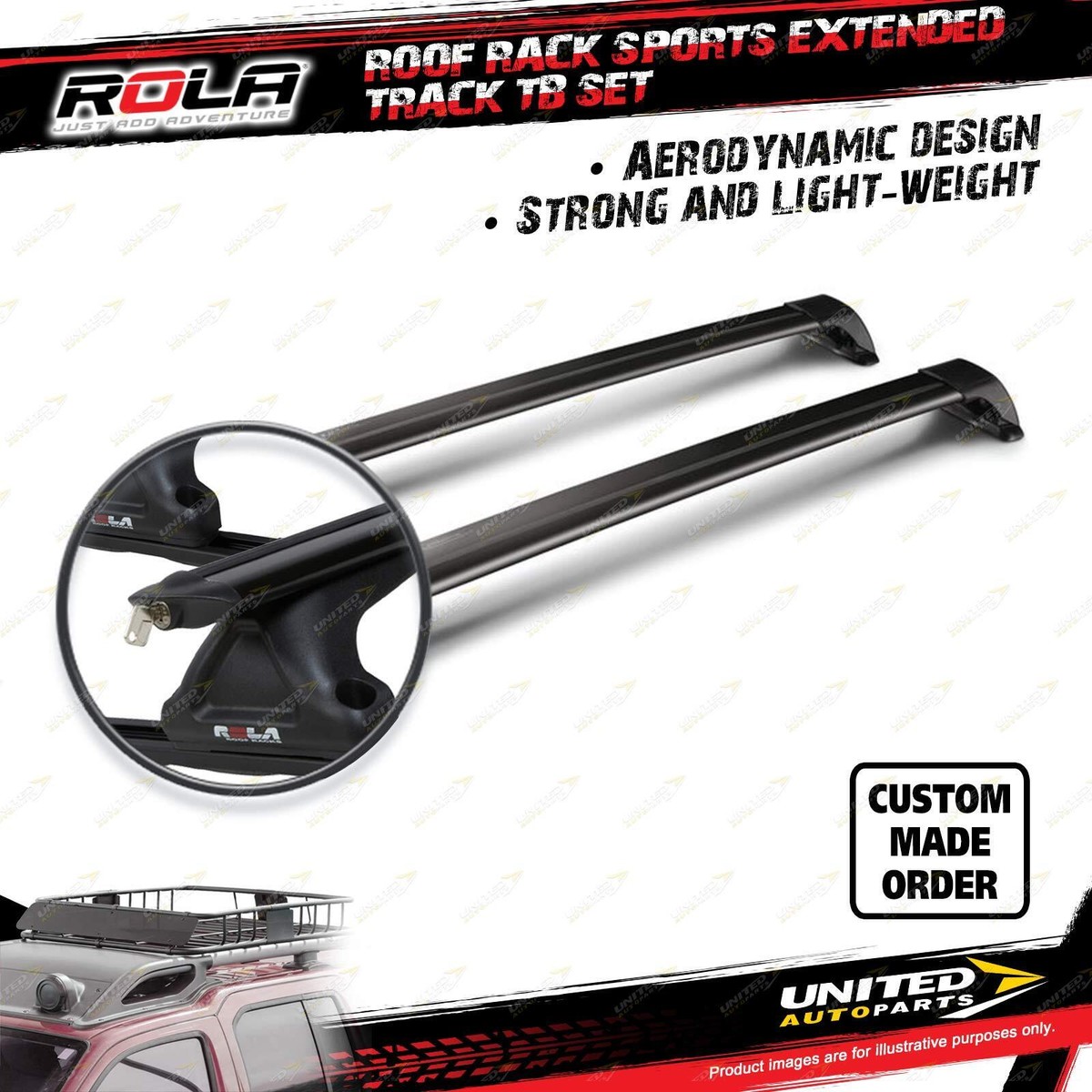 x Rola 1250mm Sports Track TB Roof Rack Bars for Holden - Main Image
