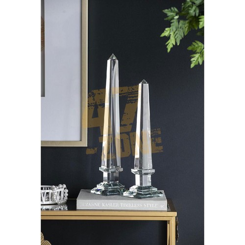 Glass Lucent Obelisk Accent Medium Clear Indoor Outdoor Tabletop Home Decor - Picture 10 of 23