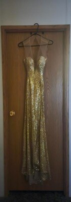 RSVP by Alan Evans Bridal Size 6 Long Bodycon Gold Sequined Prom Dress |  eBay