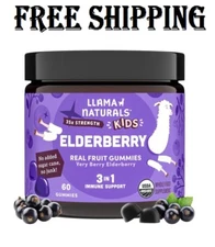 Llama Naturals Real Fruit Sambucus Elderberry Gummies for Kids 60 Ct (30 Days)