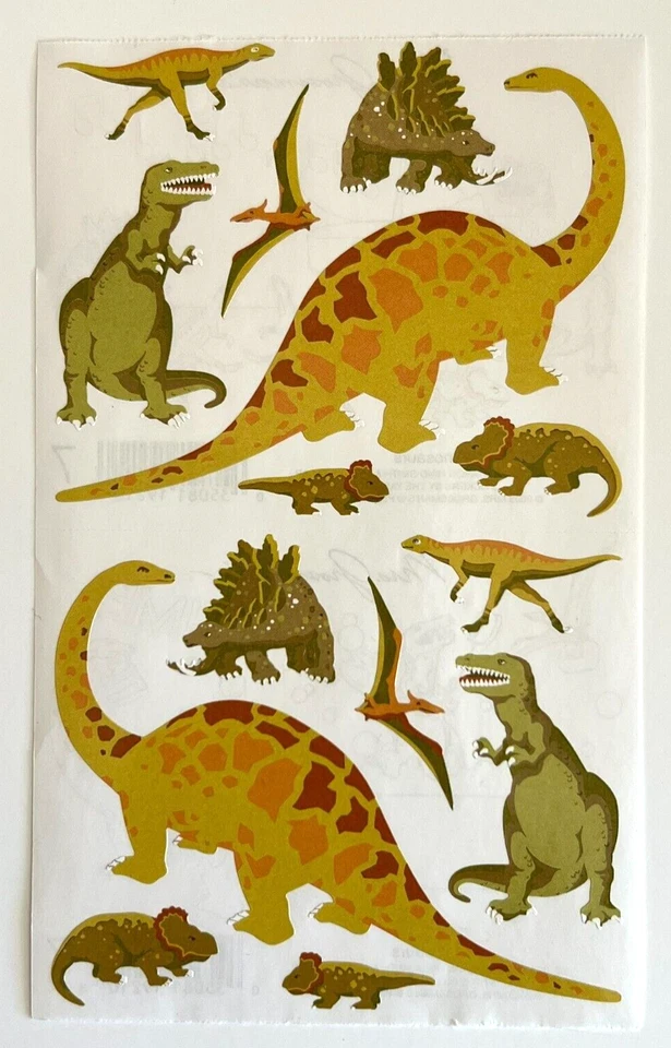 Lote de 2 hojas de pegatinas MRS GROSSMAN’S DINOSAURS 2003 T-REX Brontosaurus Foto 2 de 4