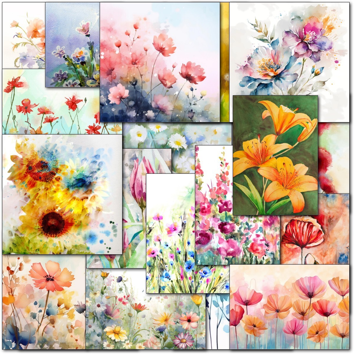 Doodlecards Pack of 20 Floral Watercolour Blank Cards Notecards Notelets Thank y