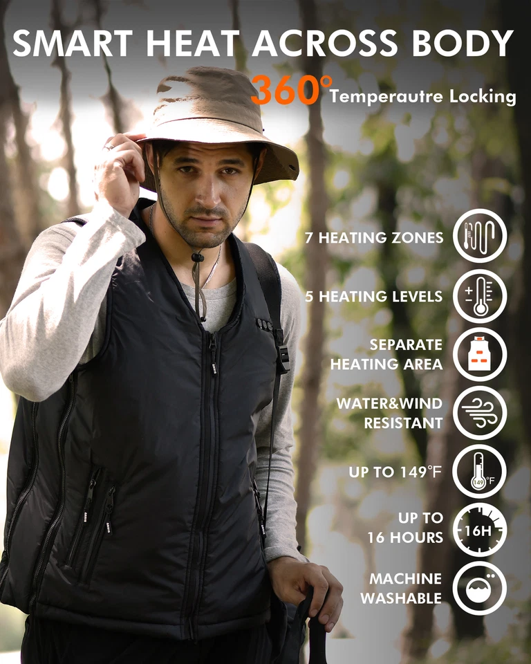 Chaleco térmico ARRIS tamaño ajustable 7,4 V batería chaleco cálido eléctrico para senderismo Foto 4 de 4