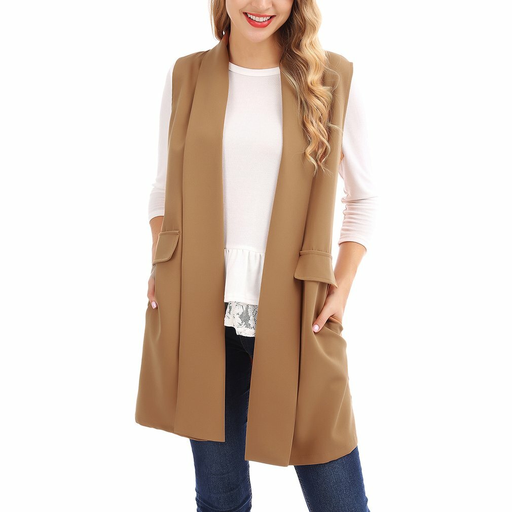 Women's Sleeveless Vest Long Cardigan 