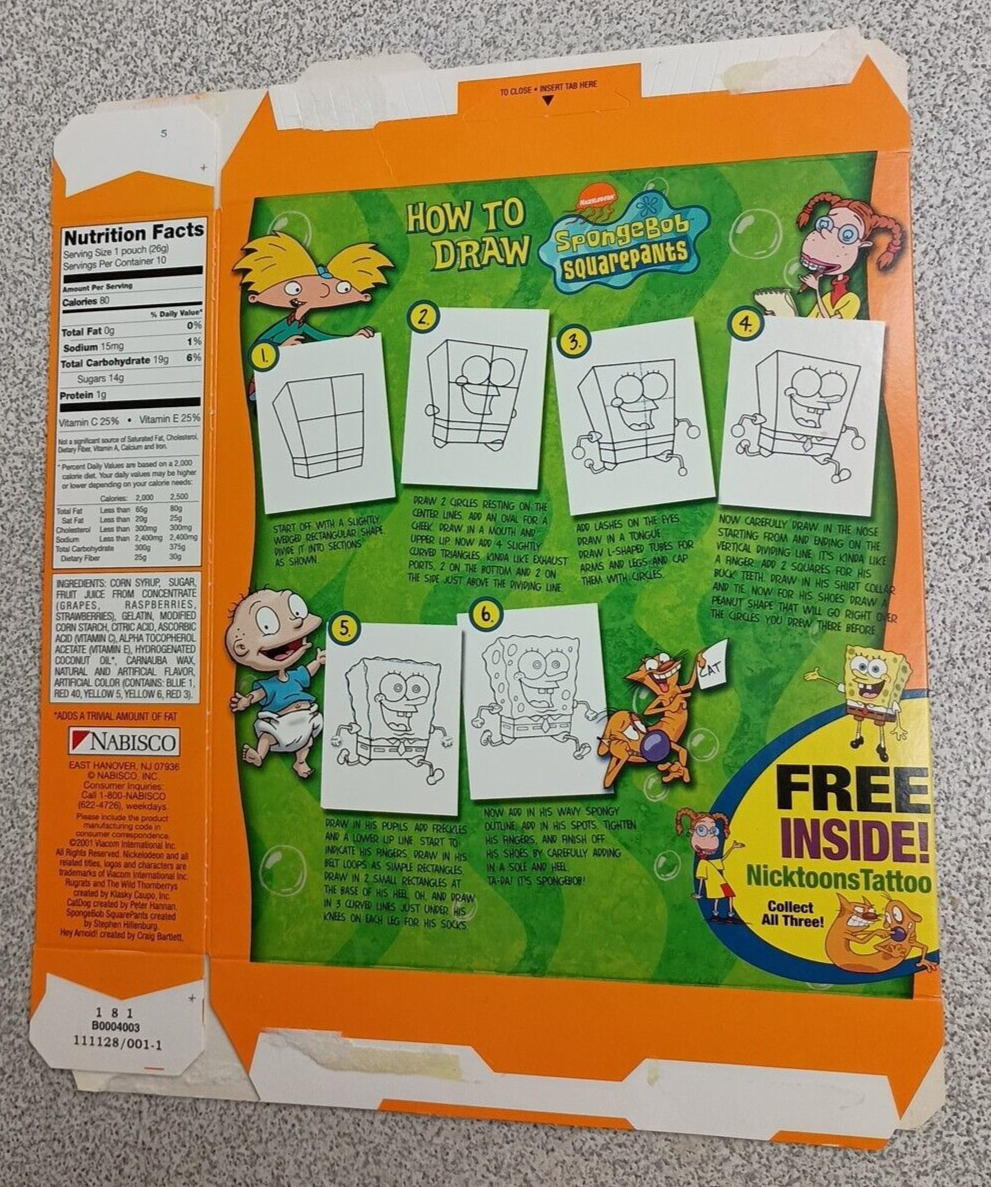 2001 VINTAGE NABISCO NICKELODEON RUGRATS FUN FRUIT SNACKS BOX