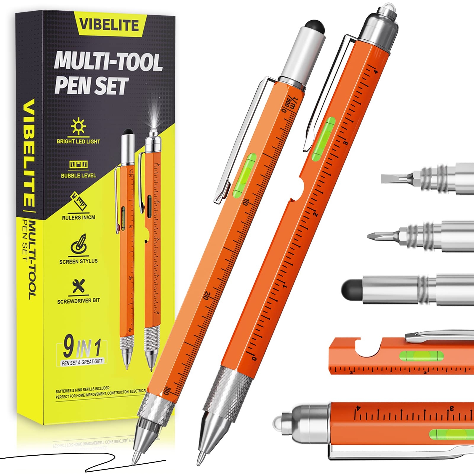 11-in-1 Multitool Pen Gift Set for Men - LED Stylus Screwdriver Level