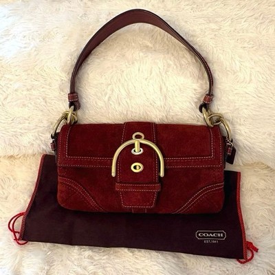 COACH Soho Suede One-Shoulder Bag Burgundy Red Handtasche Damen Vintage
