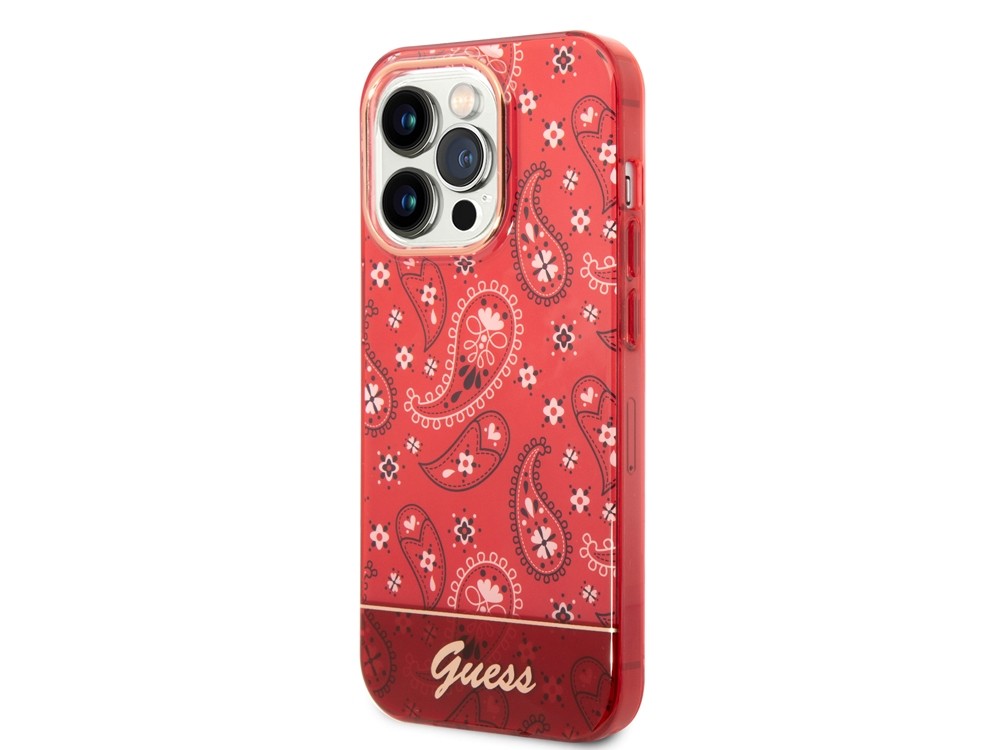Coque iPhone 14 Pro Max Guess anti-choc Rouge motif Bandana