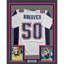 Framed Autographed/Signed Rob Ninkovich 35x39 New England White Jersey BAS COA
