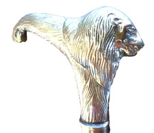 Solid Brass Lion's Head Black Wooden Walking Cane. 36" rubber tip